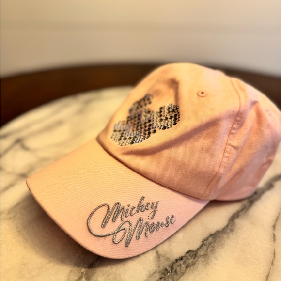 Disney Parks Pastel Pink Rhinestone Chevron Mickey Ball Cap – Adult Size - Picture 4 of 11
